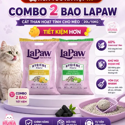 Combo 2 bao Cát vệ sinh cho mèo laPaw than hoạt tính cao cấp siêu vón cục, khử mùi, thơm lâu 20L