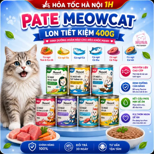 Combo 5 lon Pate cho mèo Meowcat - Thức Ăn Dinh Dưỡng Cao Cấp Cho Mèo - Lon 400g