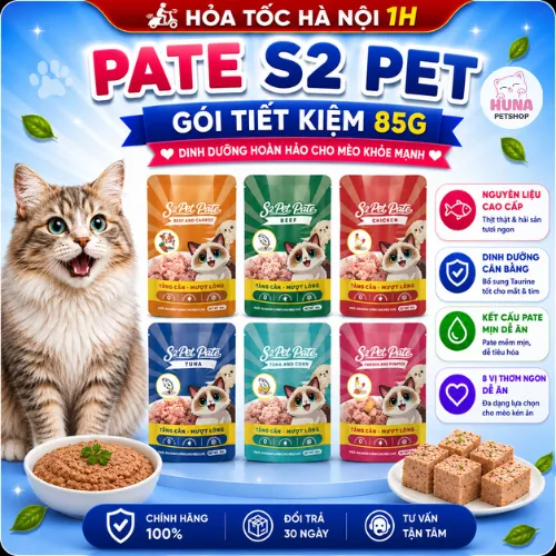 Combo 12 gói Pate S2 Pet 85g Dạng Gói Cho Chó Mèo - Dạng Sốt Mềm, Bổ Sung Nước, Dễ Tiêu Hóa
