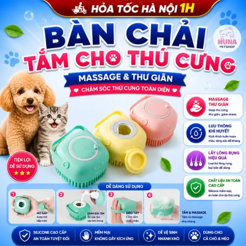 Bàn chải tắm cho chó mèo - Bàn chà lông massage cho cún và mèo