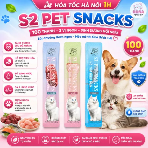 Combo 100 Súp Thưởng Cho Mèo S2 Pet Snack 15g Dạng Thanh Mềm Mịn, Kích Thích Ăn Ngon