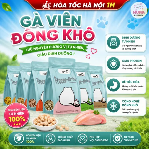 GÀ VIÊN SẤY ĐÔNG KHÔ PETQ - 100% Thịt Tươi - Dinh Dưỡng Cao - Cho Chó Mèo