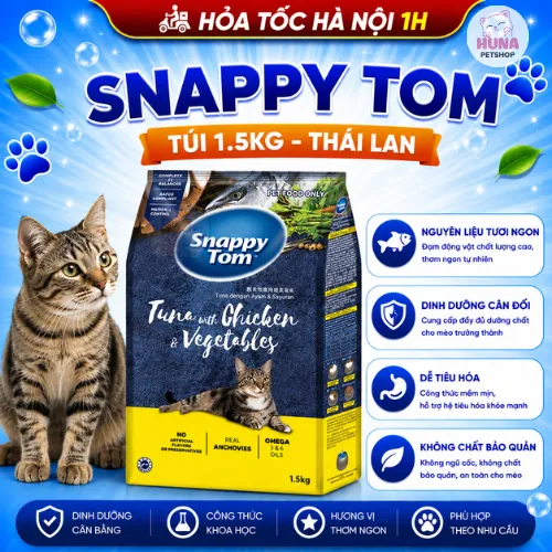 Hạt Khô Cho Mèo Snappy Tom - Túi 1.5kg - Bổ Sung Omega 3 & 6, Ngăn Búi Lông