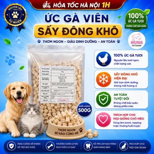 Túi ức gà viên đông khô thơm ngon dành cho chó mèo