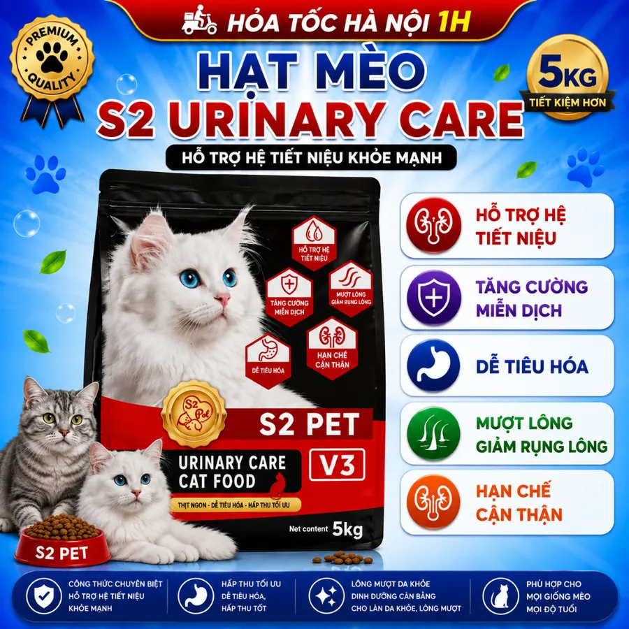 Hạt cho mèo tiết niệu S2 Pet V3 Urinary Care gói 5KG