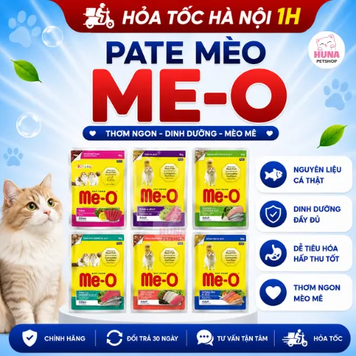 Pate Meo Me-O Cho Mèo 80g – Dinh Dưỡng Cao, Hỗ Trợ Thị Lực, Lông Óng Mượt