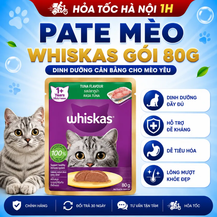 Pate mèo Whiskas cho mèo con mèo lớn gói 80g