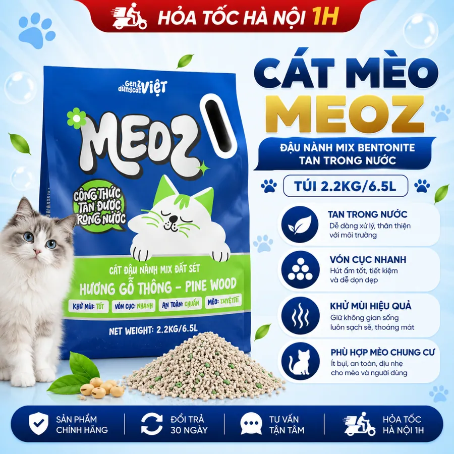 Cát Vệ Sinh Mèo MEOZ Tofu Mix Đất Sét - Tan Trong Nước, Có Thể Xả Toilet - 6.5L