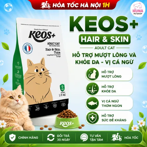 Hạt Chó Keos+ Adult Hair & Skin Vị Cá Ngừ 1.5kg – Hỗ Trợ Da Khỏe, Lông Bóng Mượt