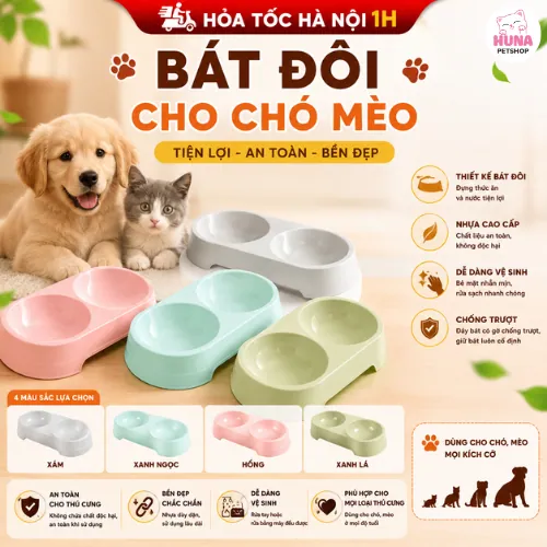 Bát đôi nhựa đựng thức ăn, nước cho chó mèo