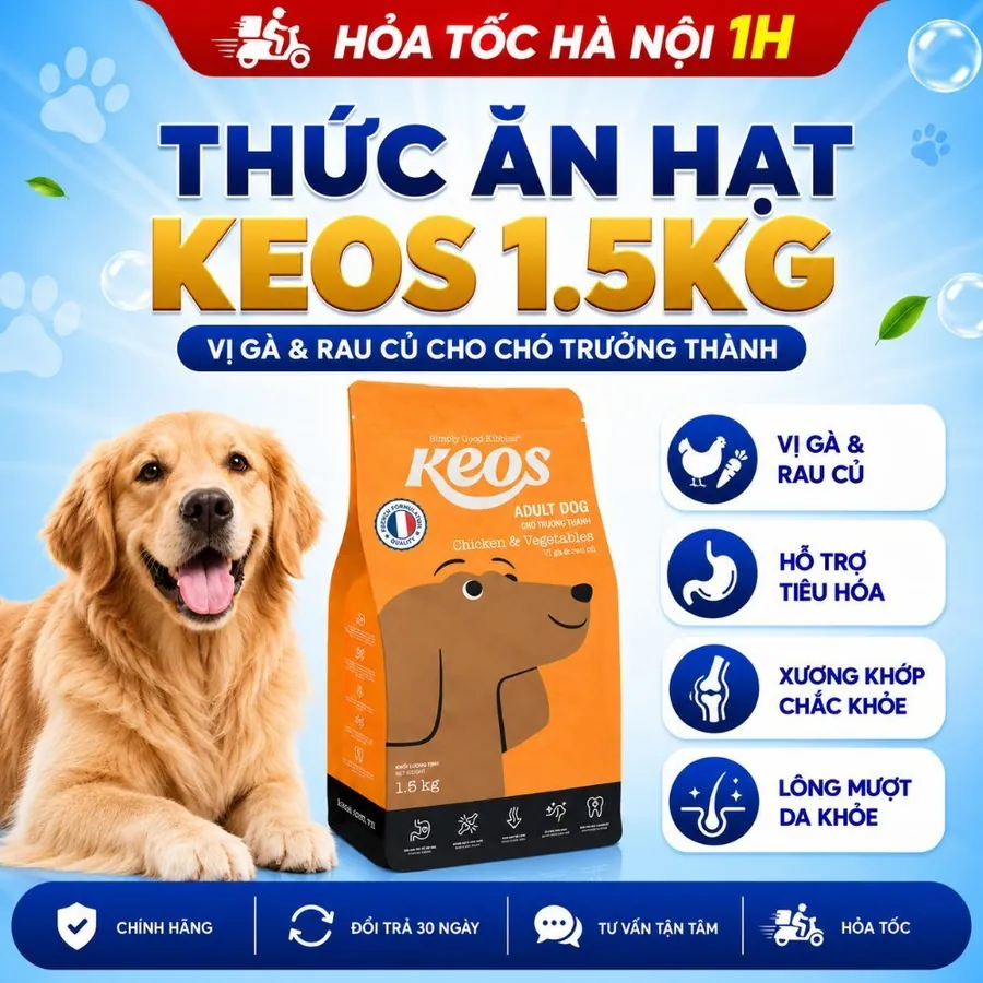 Hạt Chó Keos Adult Vị Gà & Rau Củ 1.5kg – Dễ Tiêu Hóa, Xương Khớp Chắc Khỏe