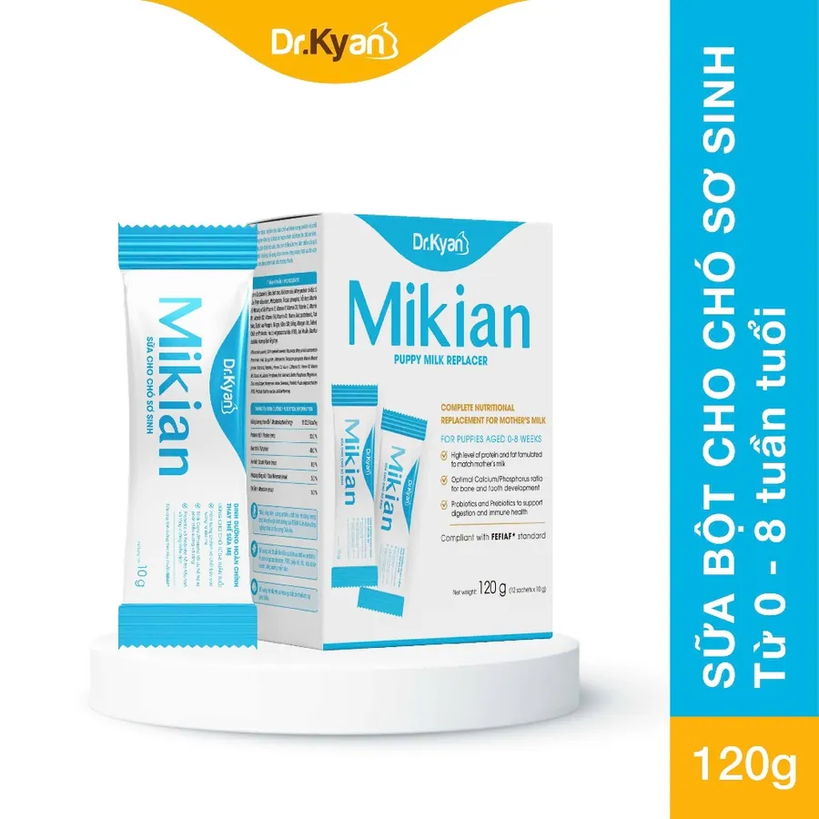 Sữa bột Mikian Dr.Kyan cho chó con mới sinh – Tăng cường đề kháng & hỗ trợ tiêu hóa – Hộp giấy 12 gói