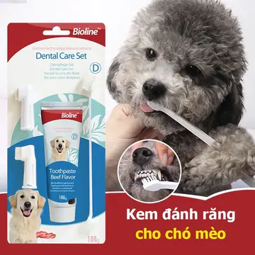 Bàn Chải + Kem Đánh Răng Bioline Cho Chó Mèo - Bộ 3 Dụng Cụ Chăm Sóc Răng Miệng