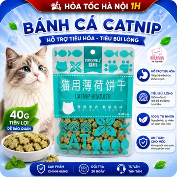 Bánh Cá, Pet snack, Biscuits Catnip túi 40g chính hãng Giảm Búi Lông Viêm Răng Hôi Miệng Cho Mèo
