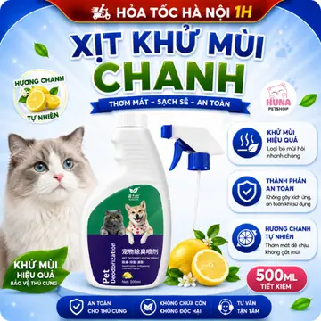 Xịt khử mùi chanh cho thú cưng 500ml - khử mùi, kháng khuẩn hiệu quả, phù hợp chuồng thú cưng, không gây kích ứng