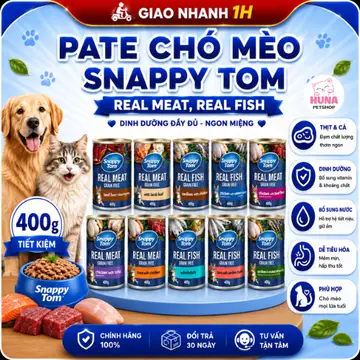 Combo tiết kiệm 10 lon Pate Chó mèo Snappy Tom Lon 400g Real Fish & Real Meat - Hỏa tốc Hà Nội