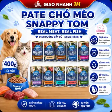 Pate Chó Mèo Snappy Tom Lon 400g Real Fish & Real Meat - Hỏa tốc Hà Nội
