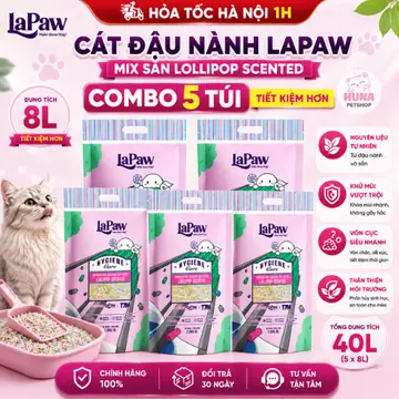 [COMBO 5 bao] Cát vệ sinh hữu cơ đậu nành Lapaw lollipop mix cát sắn cao cấp 8L/ 2,5 KG