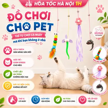 Đồ chơi vui nhộn tương tác cho Chó Mèo, lò xo, gắn tường, bóng cắn, chuột giả - giảm strees