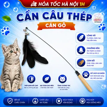 Cần câu cán gỗ cao cấp cho mèo - Đồ Chơi Vui Nhộn