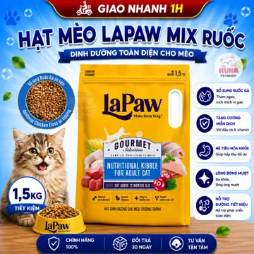 Hạt mèo laPaw Gourmet cho mèo trộn ruốc, chà bông túi 1,5Kg