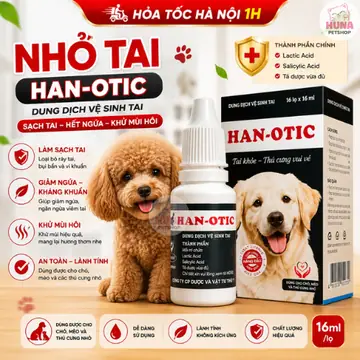 Nhỏ tai Han-Otic (15ml) dung dịch vệ sinh tai, ngăn viêm, thối tai ở chó mèo