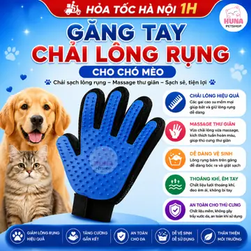 Găng tay lấy lông rụng tắm chó mèo True Touch - chải lông tránh rối massage cho thú cưng
