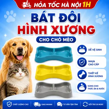 Bát Ăn Đôi Hình Xương Cho Chó Mèo - Chất Liệu Nhựa Cao Cấp, An Toàn Cho Thú Cưng