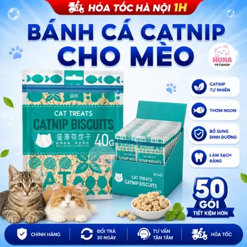 COMBO 50 Gói Bánh Cá Biscuits Catnip Giảm Búi Lông Viêm Răng Hôi Miệng Cho Mèo