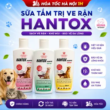 Sữa Tắm Trị Ve Rận Bọ Chét Chó Mèo Hantox Hanvet - Diệt Ký Sinh Trùng, Dưỡng Lông 200ml