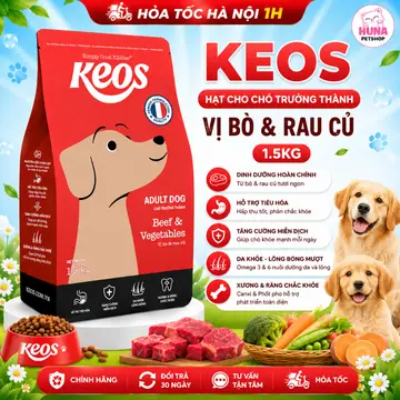 Hạt Chó Keos Adult Vị Bò & Rau Củ 1.5kg – Dễ Tiêu Hóa, Xương Khớp Chắc Khỏe