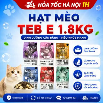 Hạt mèo TEB E 1.8KG, thức ăn cho mèo mọi lứa tuổi mix topping sấy khô