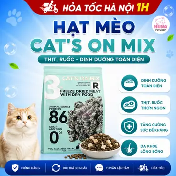 Thức Ăn Hạt Cho Mèo Cat’s On Mix R, CATON T – Không Ngũ Cốc, Trộn Ruốc, Thịt Sấy