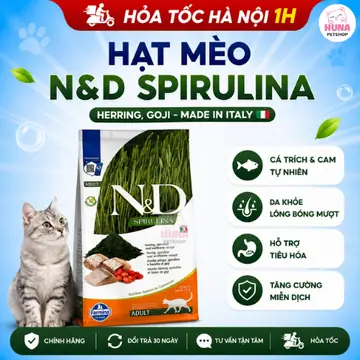 Hạt Mèo Cao Cấp N&D Spirulina Cat Herring Goji – Cho Mèo Con & Mèo Trưởng Thành