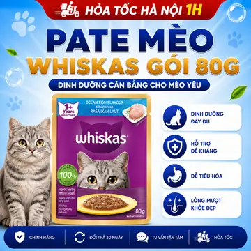Pate whiskas cho mèo con mèo lớn gói 80g