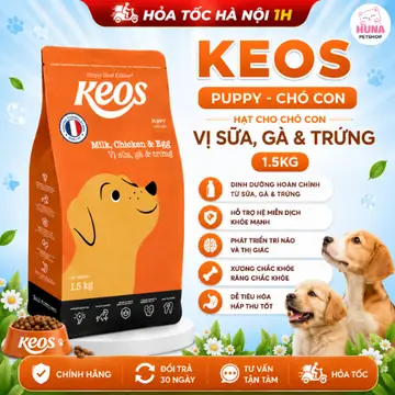 Thức ăn hạt cho chó con Keos vị Sữa, Gà & Trứng, giàu DHA & Omega 3-6