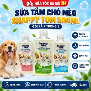 Sữa Tắm Chó Mèo Snappy Tom 500ml – Dầu Gội Xả 2 Trong 1 Sạch Lông, Thơm Mát Dài Lâu
